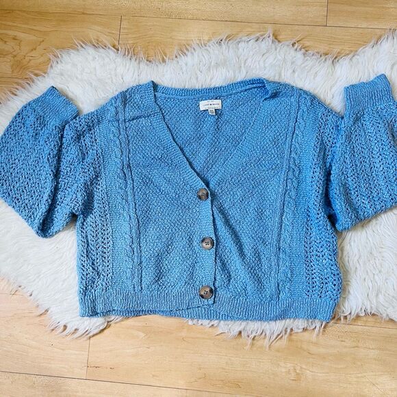 Lucky Brand blue knot style fall and winter cardigan sweater M - Picture 8 of 9